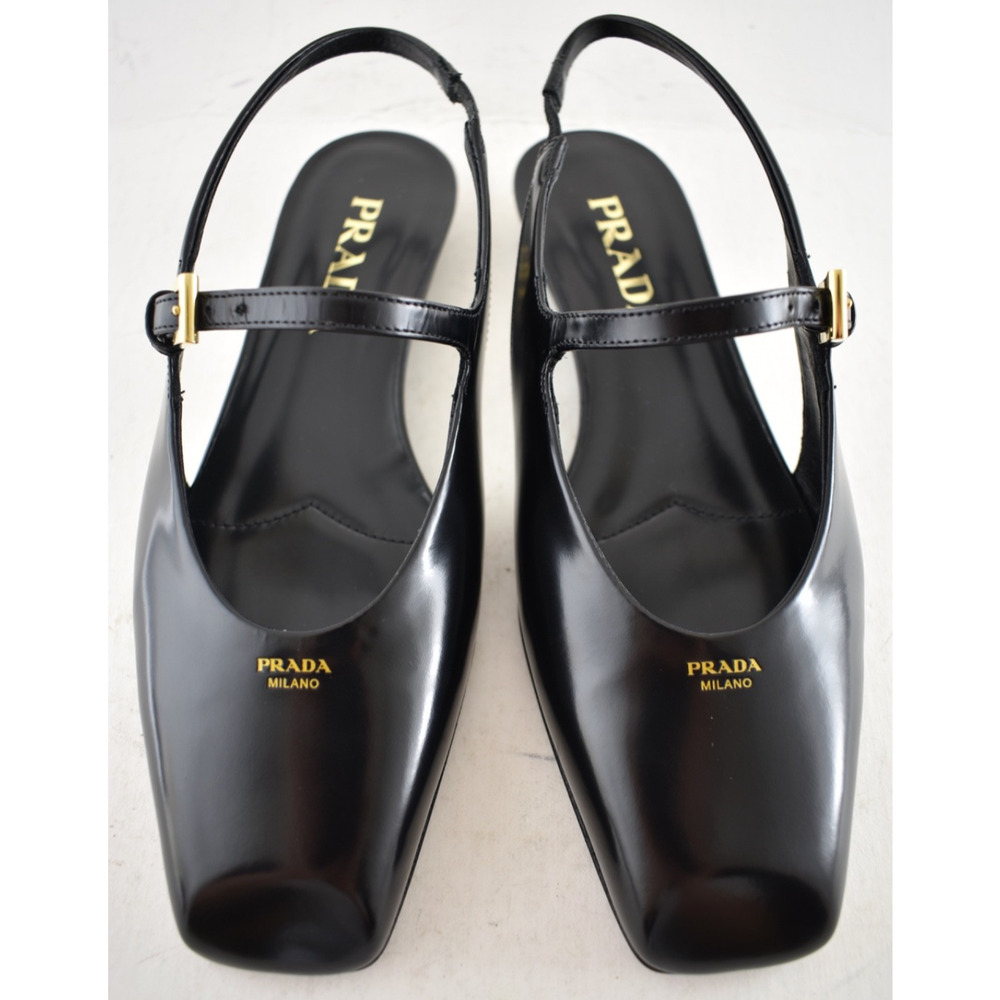 Prada Black Leather Square Toe Mary Jane Slingback Ballerina Ballet Flat 36 - Picture 11 of 16
